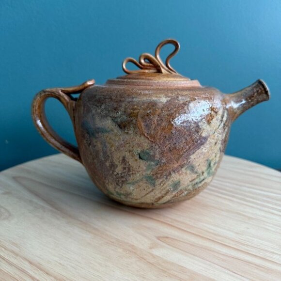 Vintage Raymond Gallucci Artisan Ceramic Teapot Swirl w/Lid Design Signed - Picture 2 of 10